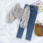 Floral Square-neck Cropped Blouse / Skinny Jeans