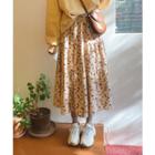 Floral Print Corduroy Tiered Skirt Beige - One Size