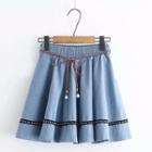 Denim Pattern Panel A-line Mini Skirt