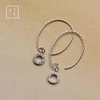 Rhinestone Circle Drop Earring One Pair - 925 Sterling Silver - Rhinestone Circle Drop Earring - One Size