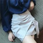 Shirred Mini Wrap A-line Skirt Gray - Skirt - One Size