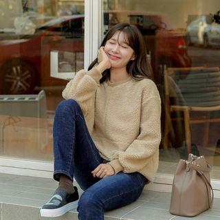 Seam-trim Loose-fit Sherpa-fleece Pullover Beige - One Size