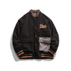 Long-sleeve Embroidered Color-block Bomber Jacket