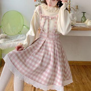 Bow Gingham Check A-line Overall Dress