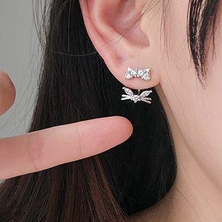 925 Sterling Silver Non-matching Rhinestone Cat Earring
