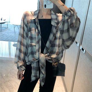 Check Long-sleeve Shirt As Figure - One Size