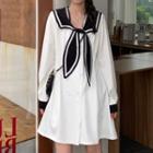 Long-sleeve Bow-front Sailor Collar Mini A-line Dress