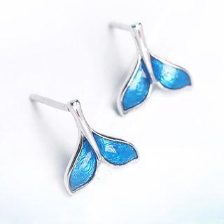 925 Sterling Silver Whale Tail Pendant Necklace Necklace & Stud Earring - Whale Tail - Blue - One Size