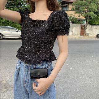 Embroidered Square-neck Chiffon Top