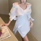 Off-shoulder Plain Mini A-line Shirt Dress