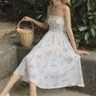 Floral Print Shirred Strappy Midi Dress
