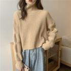 Turtleneck Puff-sleeve Cropped Knit Top