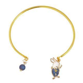 Alloy Rabbit Open Bangle Gold & Blue - One Size