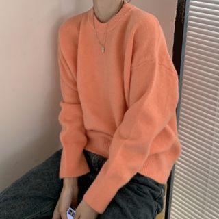 Oversized Round-neck Plain Long-sleeve Knit Top