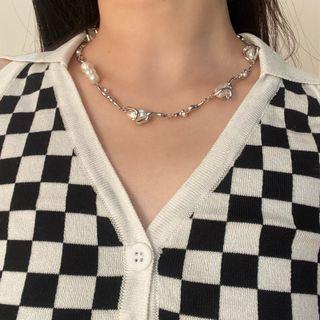 Freshwater Pearl Alloy Choker White Freshwater Pearl - Silver - One Size