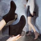 Rhinestone Accent Chunky Heel Ankle Boots