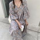 Puff-sleeve Patterned A-line Maxi Dress