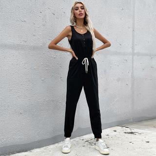 Sleeveless Drawstring Knit Jumpsuit