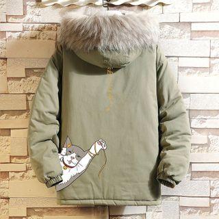 Cat Print Padded Zipped Parka