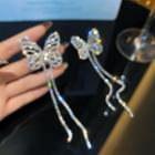 Rhinestone Butterfly Chain Drop Earring 1 Pair - Silver Needle - Silver - One Size