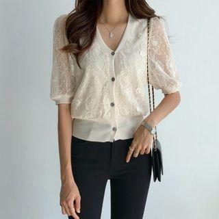 Elbow-sleeve Lace Cardigan