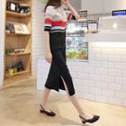 Elbow-sleeve Color-block Knit Dress