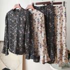 Set: Floral Print Shirt + Midi Skirt