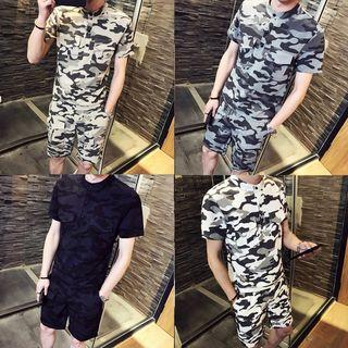 Set: Short-sleeve Camo Print Top + Shorts