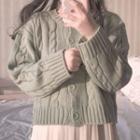 Round-neck Cable-knit Cardigan Green - One Size