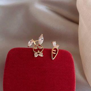 Non-matching Rhinestone Alloy Rabbit & Carrot Earring 1 Pair - As Shown In Figure - One Size