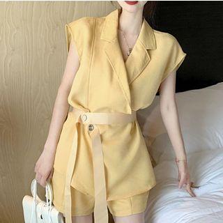 Set: V-neck Vest + Wide Leg Shorts