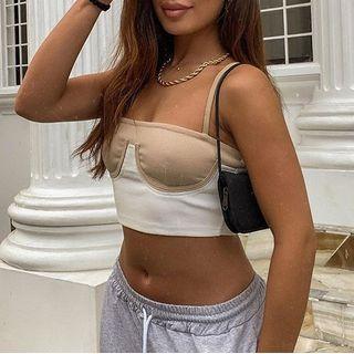 Spaghetti Strap Two Tone Crop Top