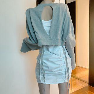 Set: Cutout Back Pullover + Spaghetti Strap Dress As Shown In Figure - One Size