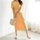 Knot-front Textured Long Dress