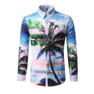 Tree Print Hidden Placket Shirt