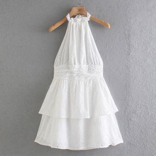 Sleeveless Halter Eyelet Mini A-line Dress