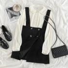 Velvet Button-up Blouse / Double Breasted Mini Jumper Dress