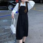 Long-sleeve Collared Blouse / Midi A-line Overall Dress