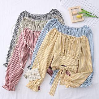 Open Tie-back Boatneck Checker Crop Top In 5 Colors