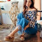 Fringed Espadrille Wedge-heel Mules