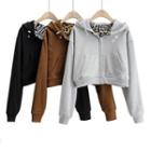 Long Sleeve Two-way Leopard Print Crop Zip-up Hoodie