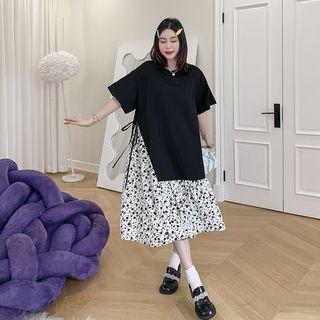 Short-sleeve Floral Loose-fit Midi Dress