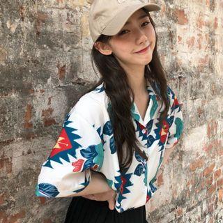 Short-sleeve Print Shirt Shirt - White - One Size