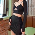 Set: Cutout Camisole Top + Mini Skirt + Long-sleeve Shrug
