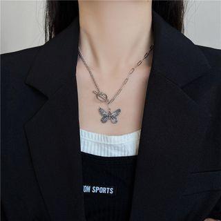 Butterfly Pendant Alloy Choker Choker - Butterfly - Silver - One Size
