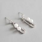 925 Sterling Silver Faux Pearl Safety Pin Dangle Earring 925 Silver - Platinum - One Size