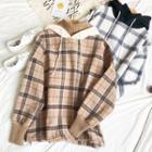 Knit Panel Plaid Hoodie