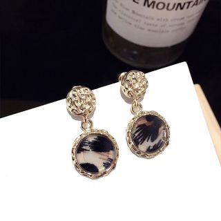 Leopard Print Disc Dangle Earring 1 Pair - S925 Sterling Silver Pin - Gold - One Size