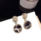 Leopard Print Disc Dangle Earring 1 Pair - S925 Sterling Silver Pin - Gold - One Size