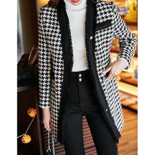 Houndstooth Long Button-up Coat